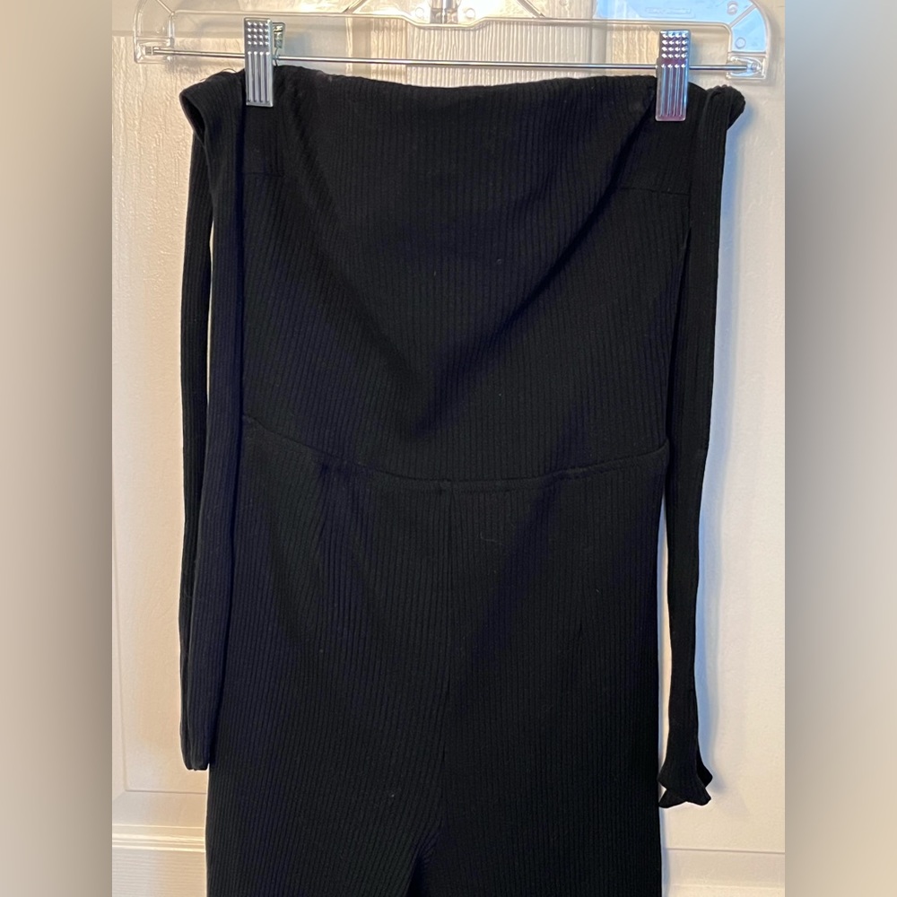NBD Eden Jumpsuit Black Revolve Ribbed Off Shoulder Cropped Tie Size S - Picture 4 of 6